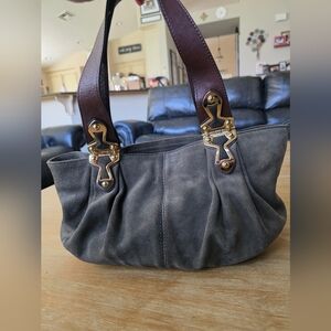 Michael Kors Chic Gray Suede Shoulder Bag with Gold Accents